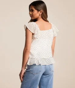 Willow & Root Chiffon Polka Dot Ruffle Top White Outlet