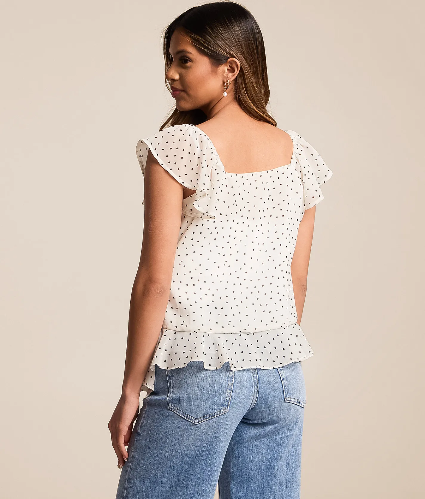 Willow & Root Chiffon Polka Dot Ruffle Top White Outlet