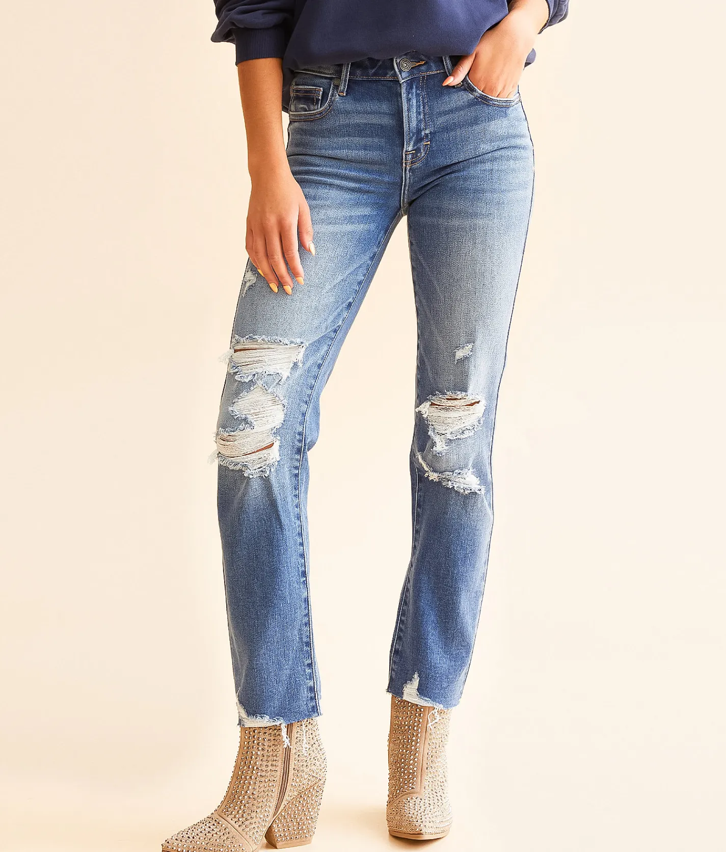 HIDDEN Chloe Cropped Straight Stretch Jean Medium Dark New