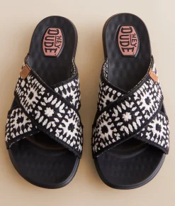 HEYDUDE™ Christi Cottage Crochet Sandal Black White Outlet