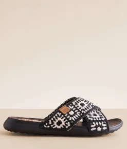 HEYDUDE™ Christi Cottage Crochet Sandal Black White Outlet