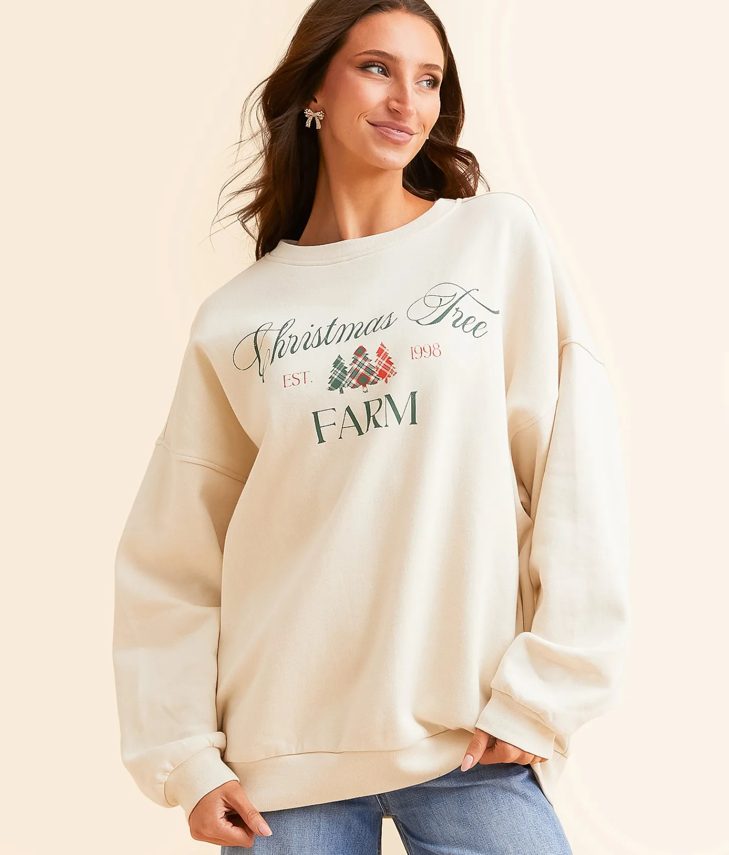 Tops | Modish Rebel Christmas Tree Farm Oversized Pullover White