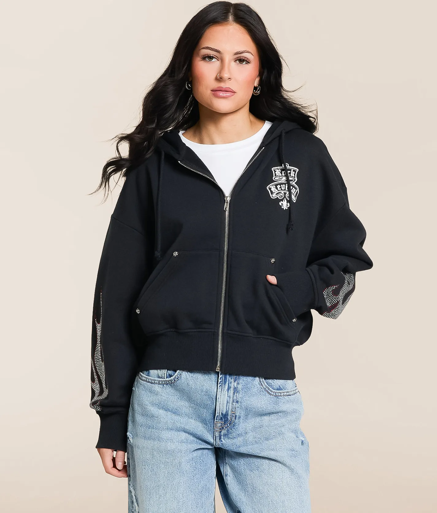 Rock Revival Chrome Flame Hoodie Black Discount