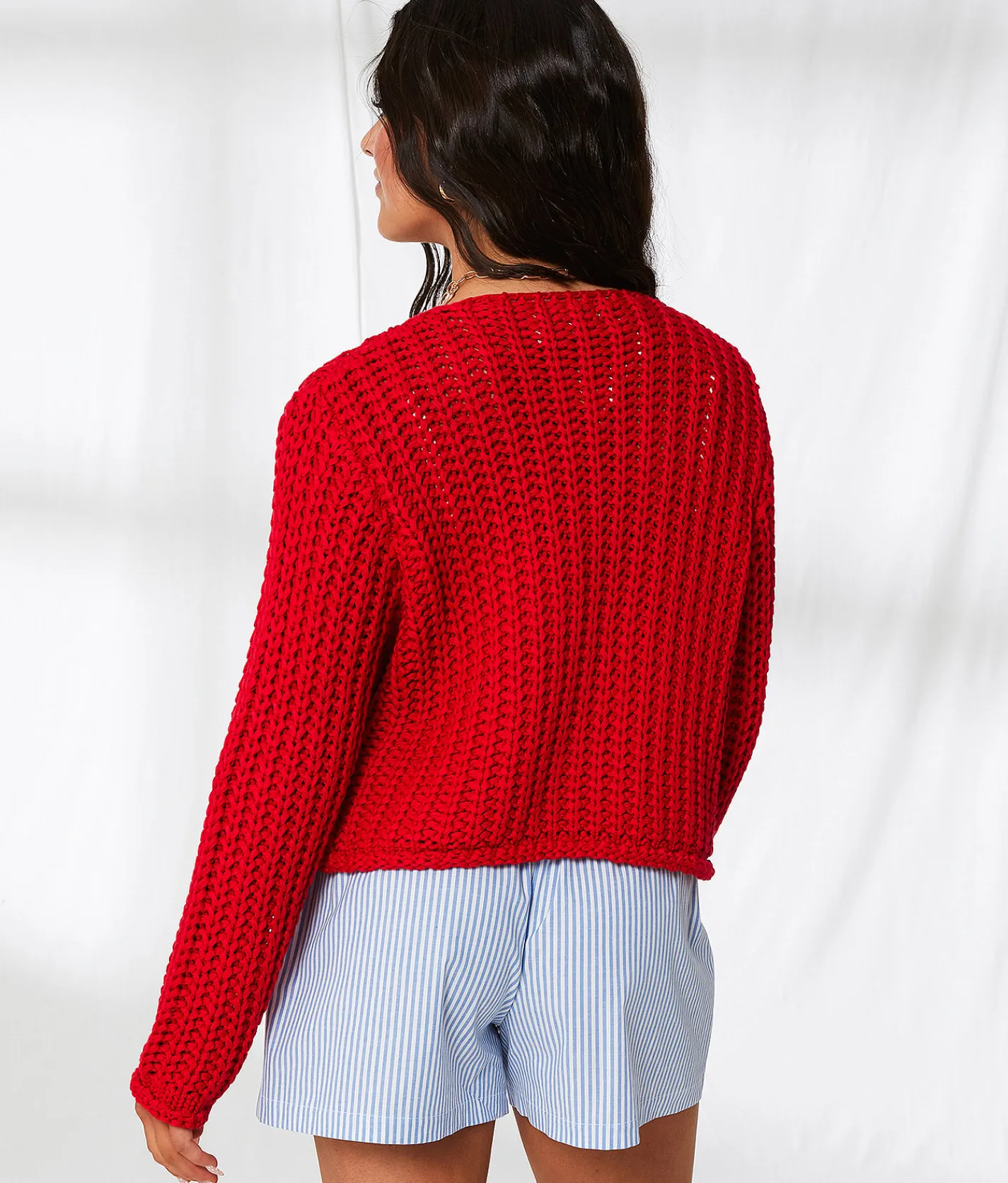Tops | 33 Coastal Chunky Cropped Cardigan Sweater Chinese Red