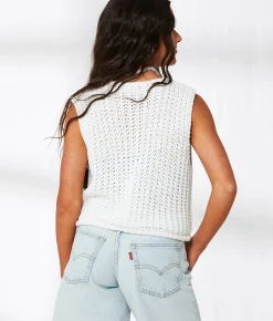 33 Coastal Chunky Knit Sweater Vest White Sale