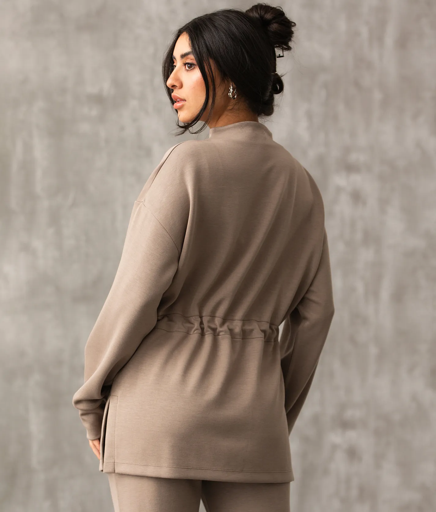 Buckle Black Cinched Waist Pullover Taupe Sale