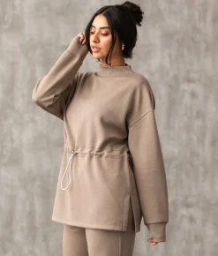Buckle Black Cinched Waist Pullover Taupe Sale