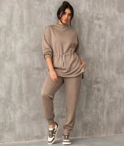 Buckle Black Cinched Waist Pullover Taupe Sale