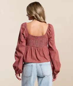 Tops | LE LIS Cinch Front Tie Top Rust White