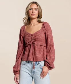 Tops | LE LIS Cinch Front Tie Top Rust White
