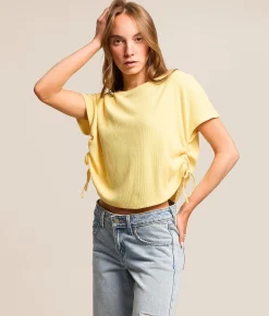 Tops | FITZ + EDDI Cinch Tie Cropped Top Pale Banana