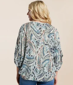 Daytrip Cinch Tie Dolman Top Blue Multi Discount