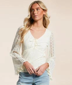 Tops | Willow & Root Cinch Tie Lace Top Cream