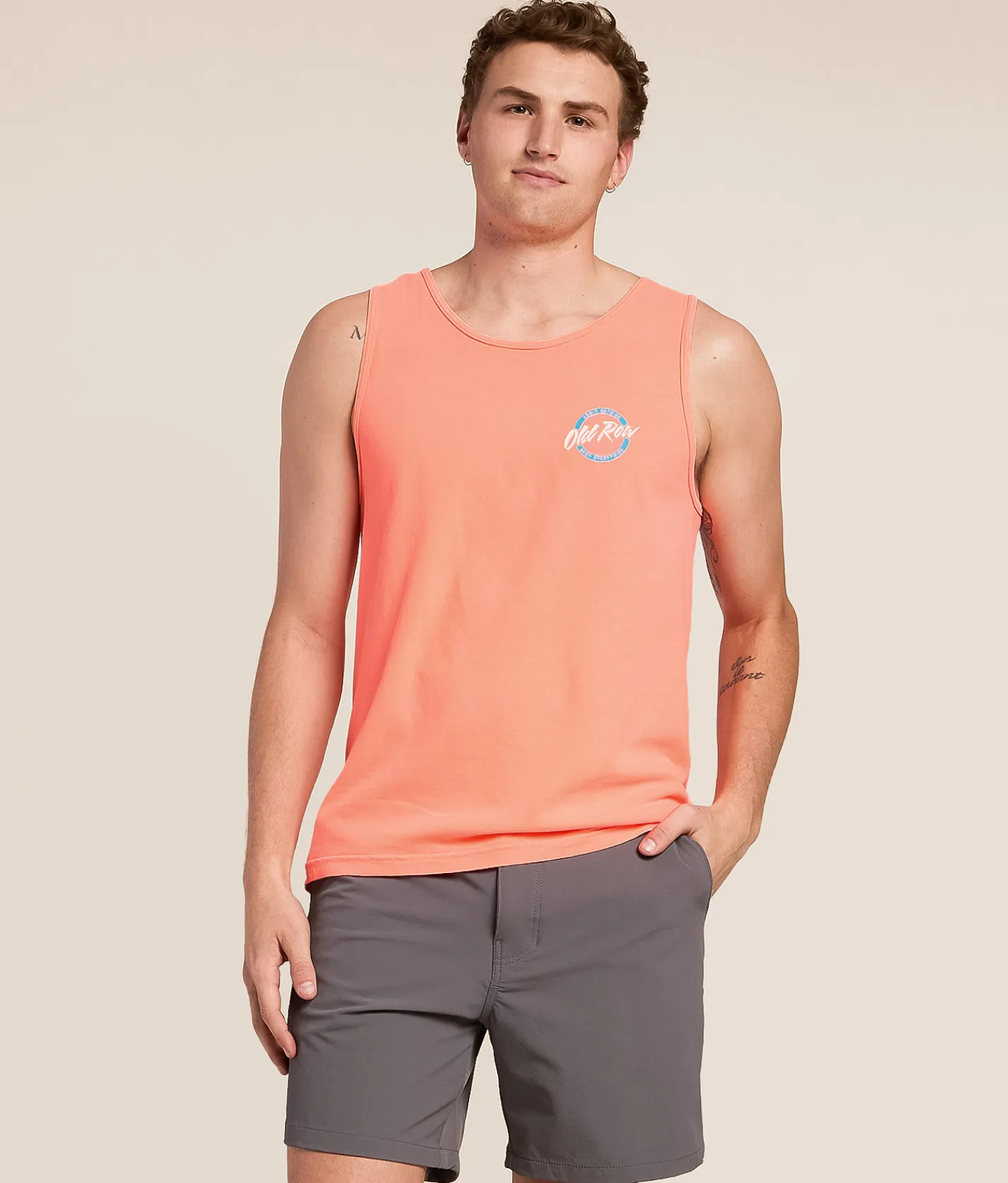 Old Row Circle Tank Top Neon Red Orange New