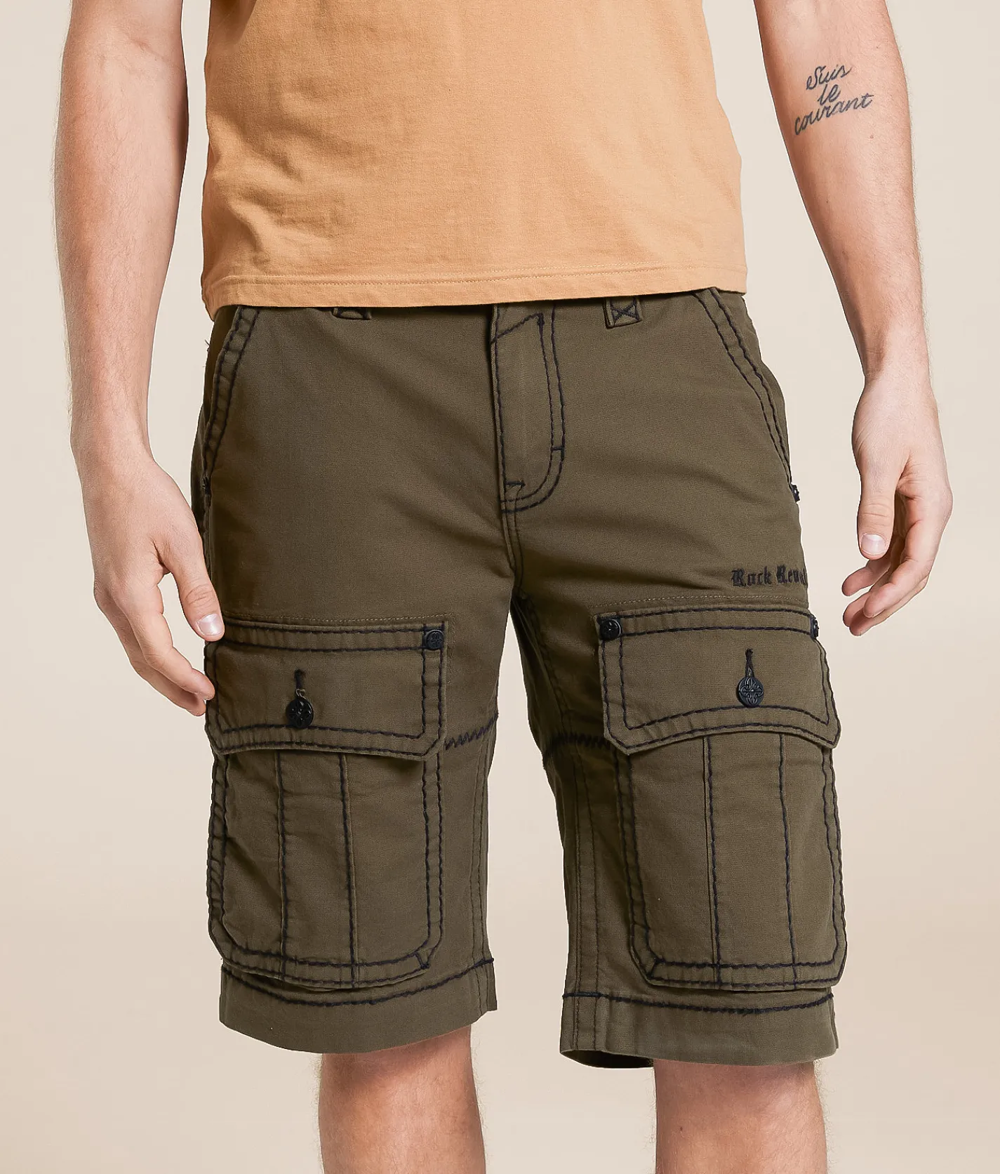 Bottoms | Rock Revival Classic Cargo Stretch Short Olive Green