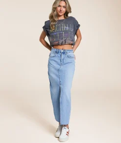 Bottoms | VERVET by Flying Monkey Claudia High Rise Midi Denim Skirt Verve
