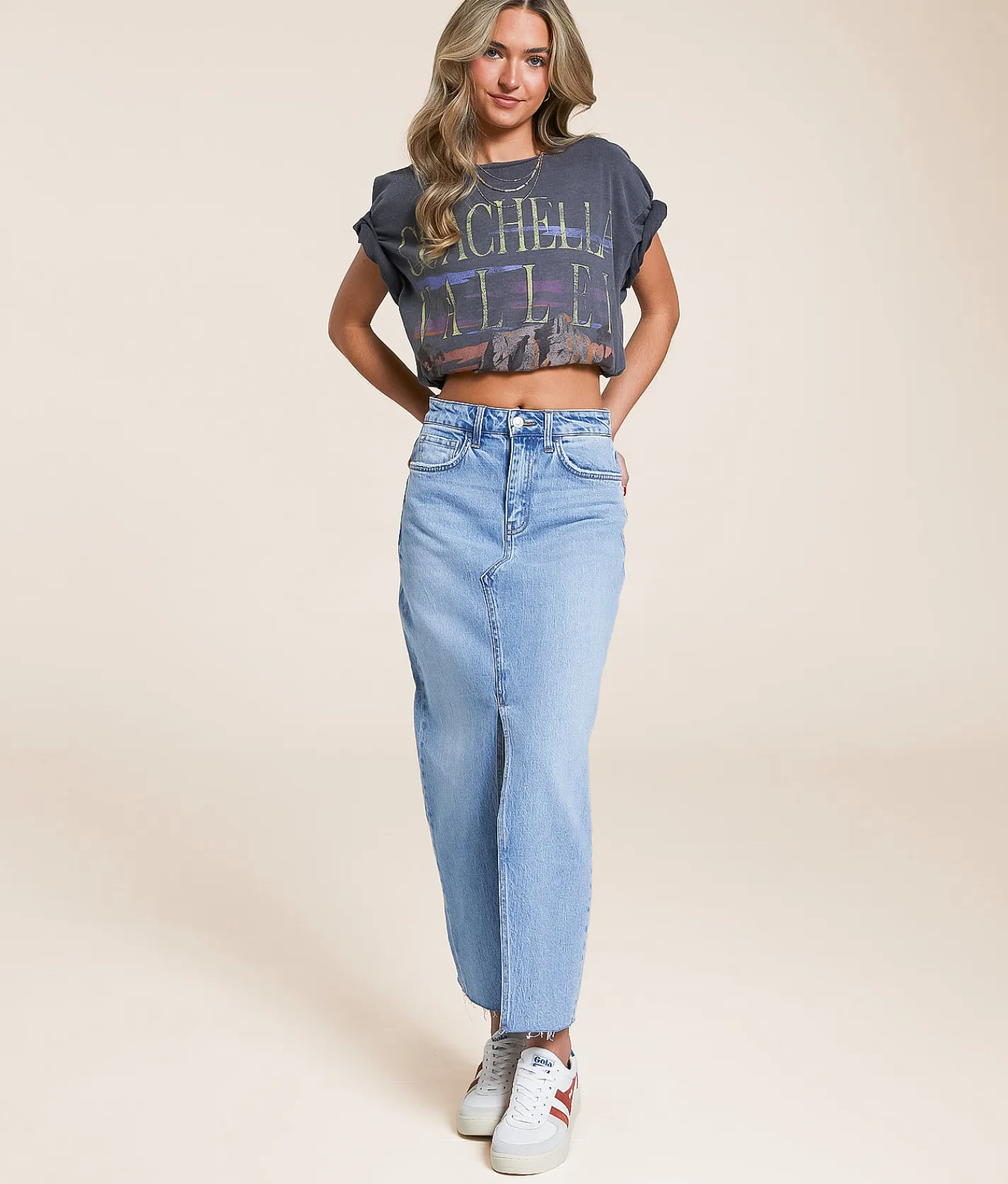 Bottoms | VERVET by Flying Monkey Claudia High Rise Midi Denim Skirt Verve