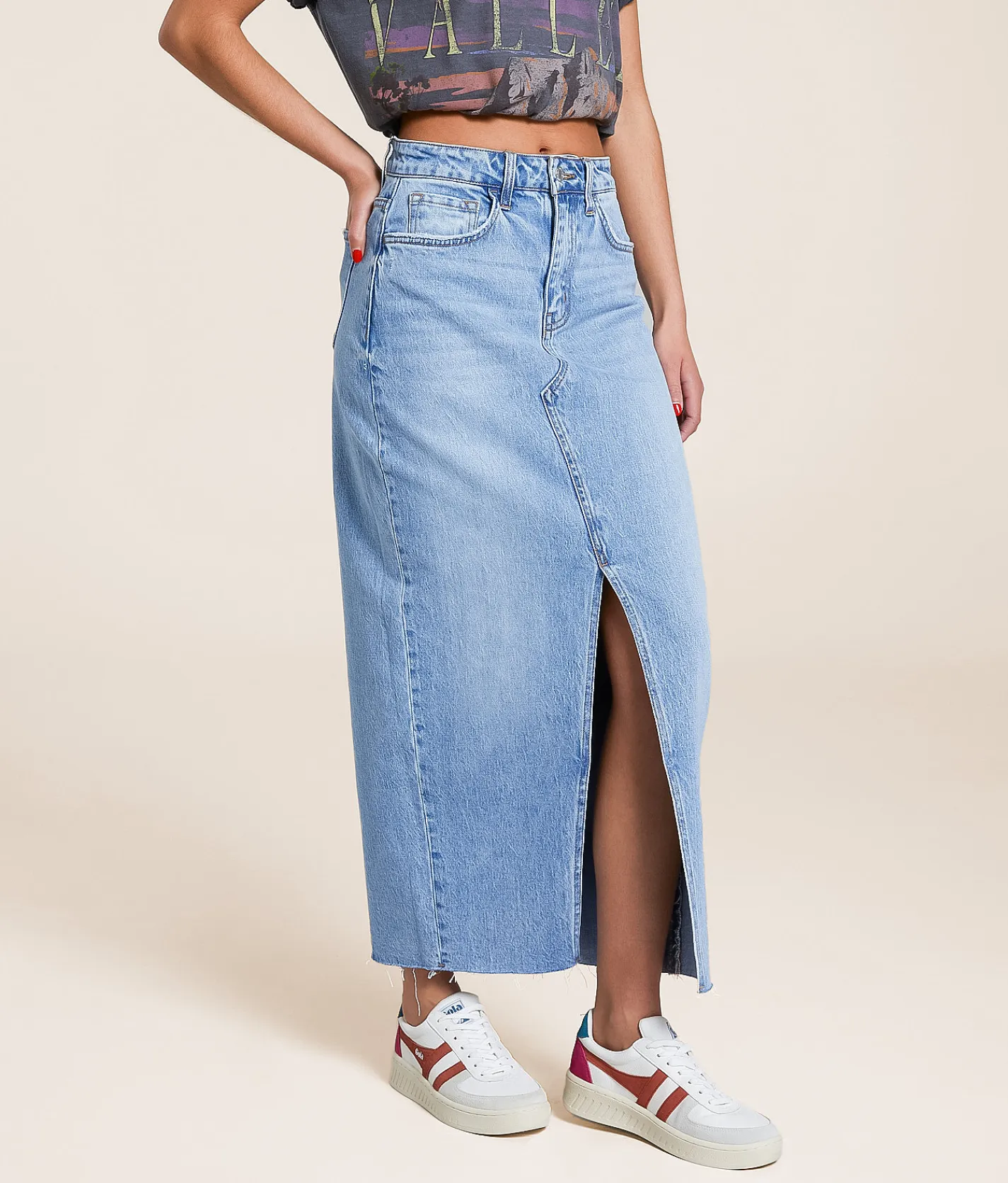 Bottoms | VERVET by Flying Monkey Claudia High Rise Midi Denim Skirt Verve