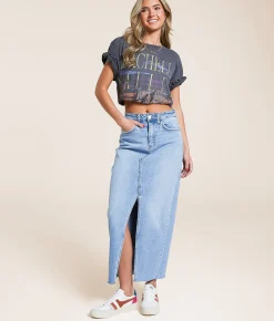 Bottoms | VERVET by Flying Monkey Claudia High Rise Midi Denim Skirt Verve
