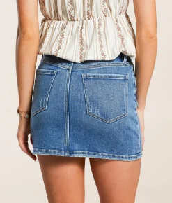 Bottoms | VERVET by Flying Monkey Claudia Mini Denim Stretch Skirt Macadamia