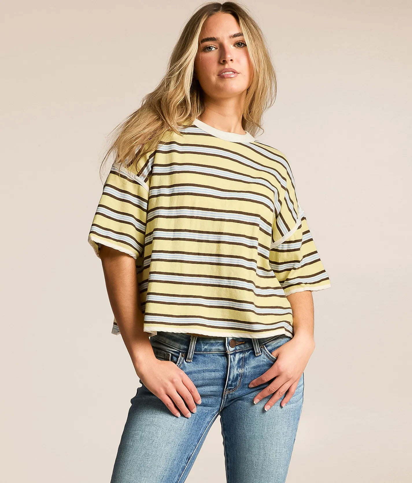 Free People Clean Rugby T-Shirt Navy Combo Discount