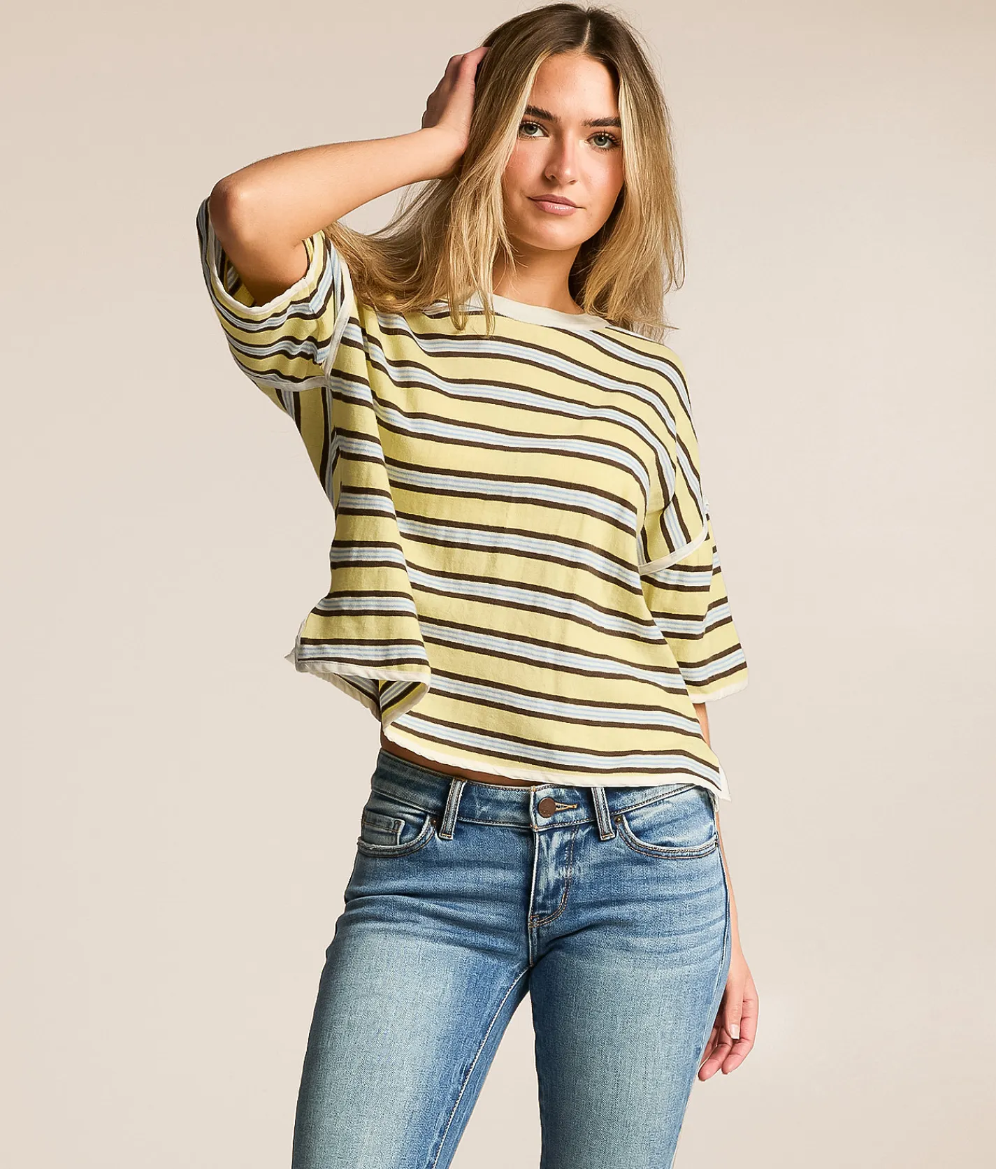 Free People Clean Rugby T-Shirt Navy Combo Discount