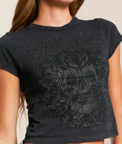 Affliction Club Chapter Baby Cropped T-Shirt Black Lava Wash Best