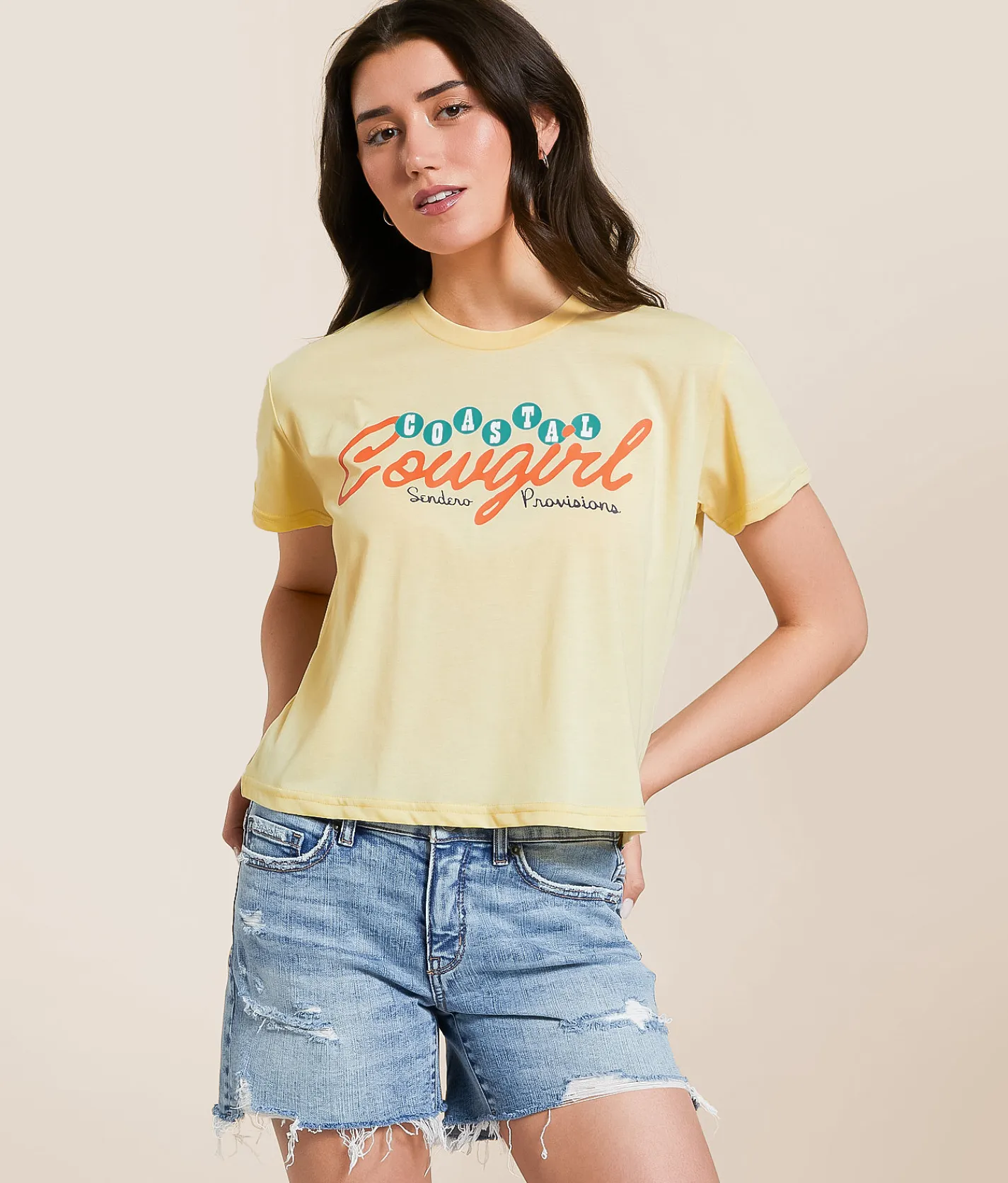 Sendero Provisions Co. Coastal Cowgirl Cropped T-Shirt Cream Sale