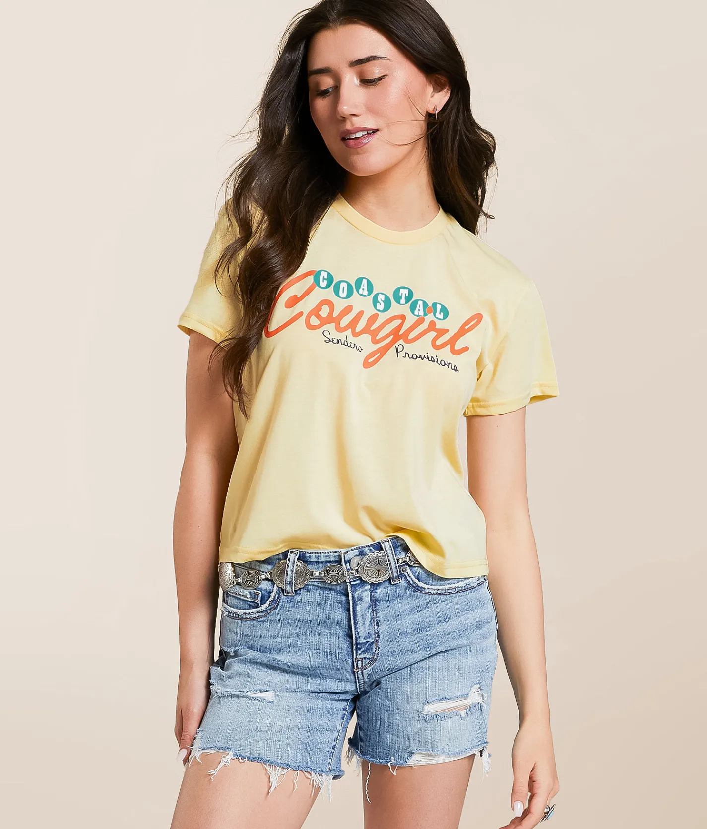 Sendero Provisions Co. Coastal Cowgirl Cropped T-Shirt Cream Sale