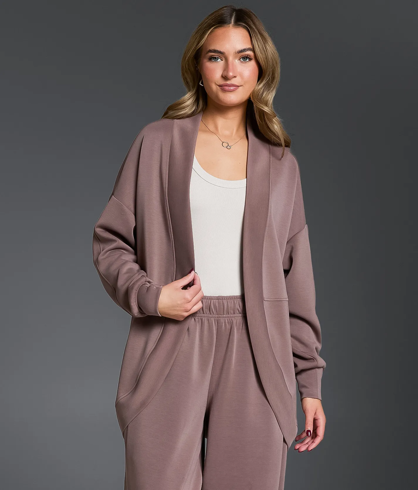 Tops|Activewear | Buckle Black Cocoon Cardigan Deep Taupe