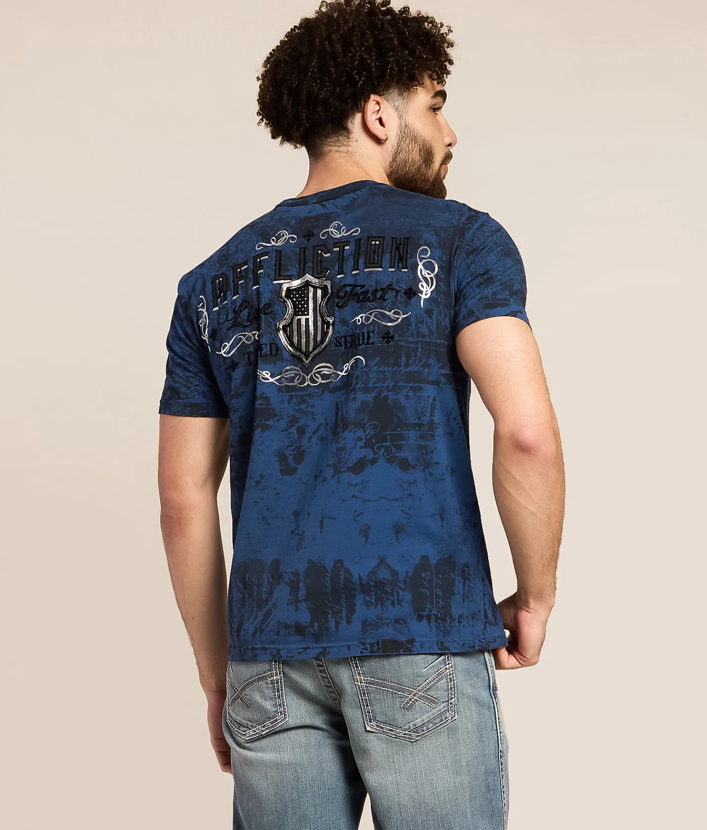 Affliction Code Of Honor T-Shirt Navy Blue Lava Wash Discount