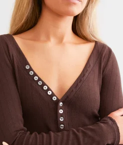 Tops | Free People Coffee Chat Henley Shaved Chocolate