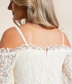 Tops | Willow & Root Cold Shoulder Floral Lace Cropped Top Cream