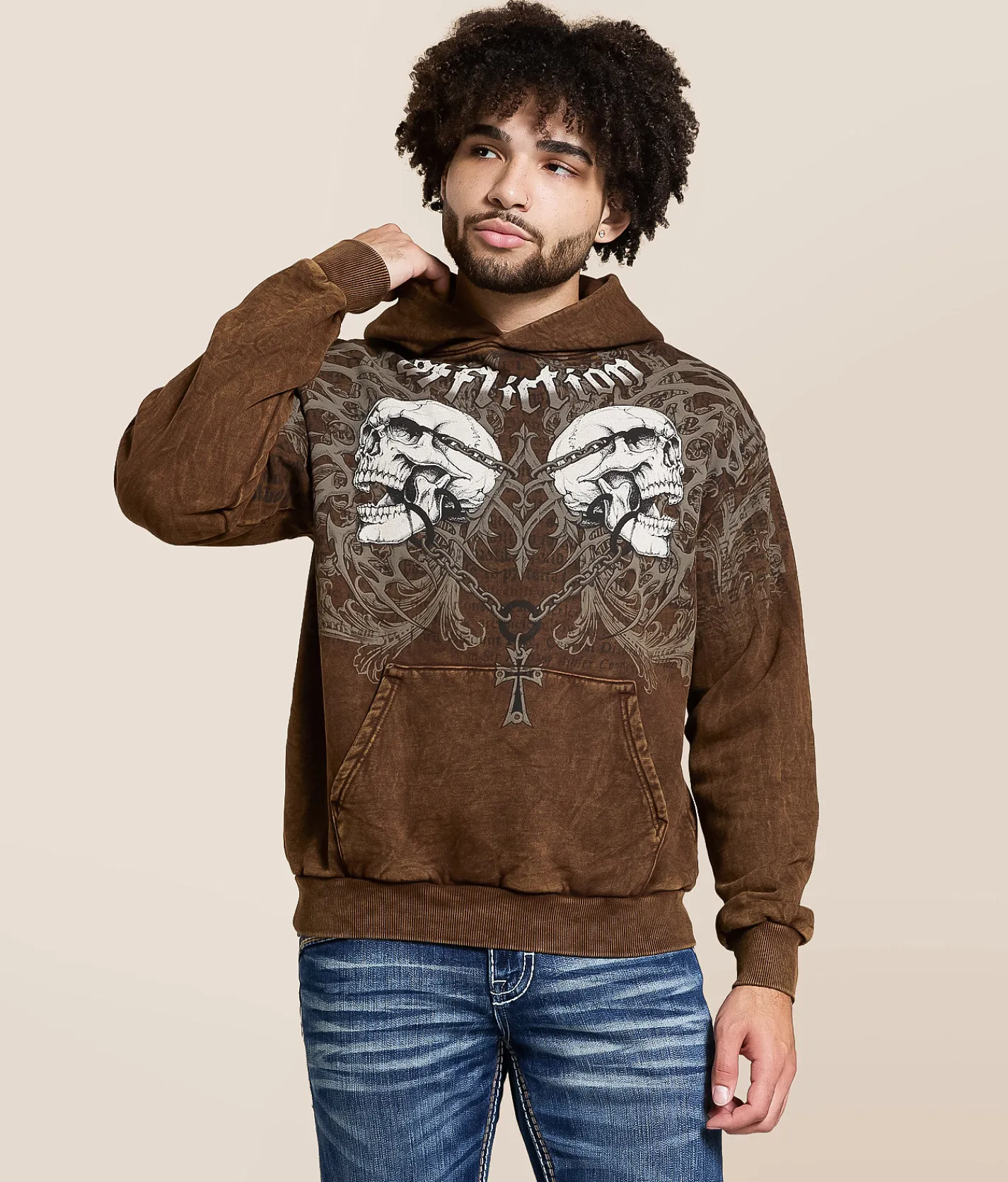 Tops | Affliction Collapse Hooded Sweatshirt Dk Brown Lava Wash