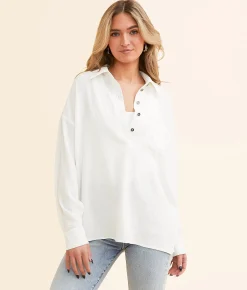 Tops | Daytrip Collared Henley White