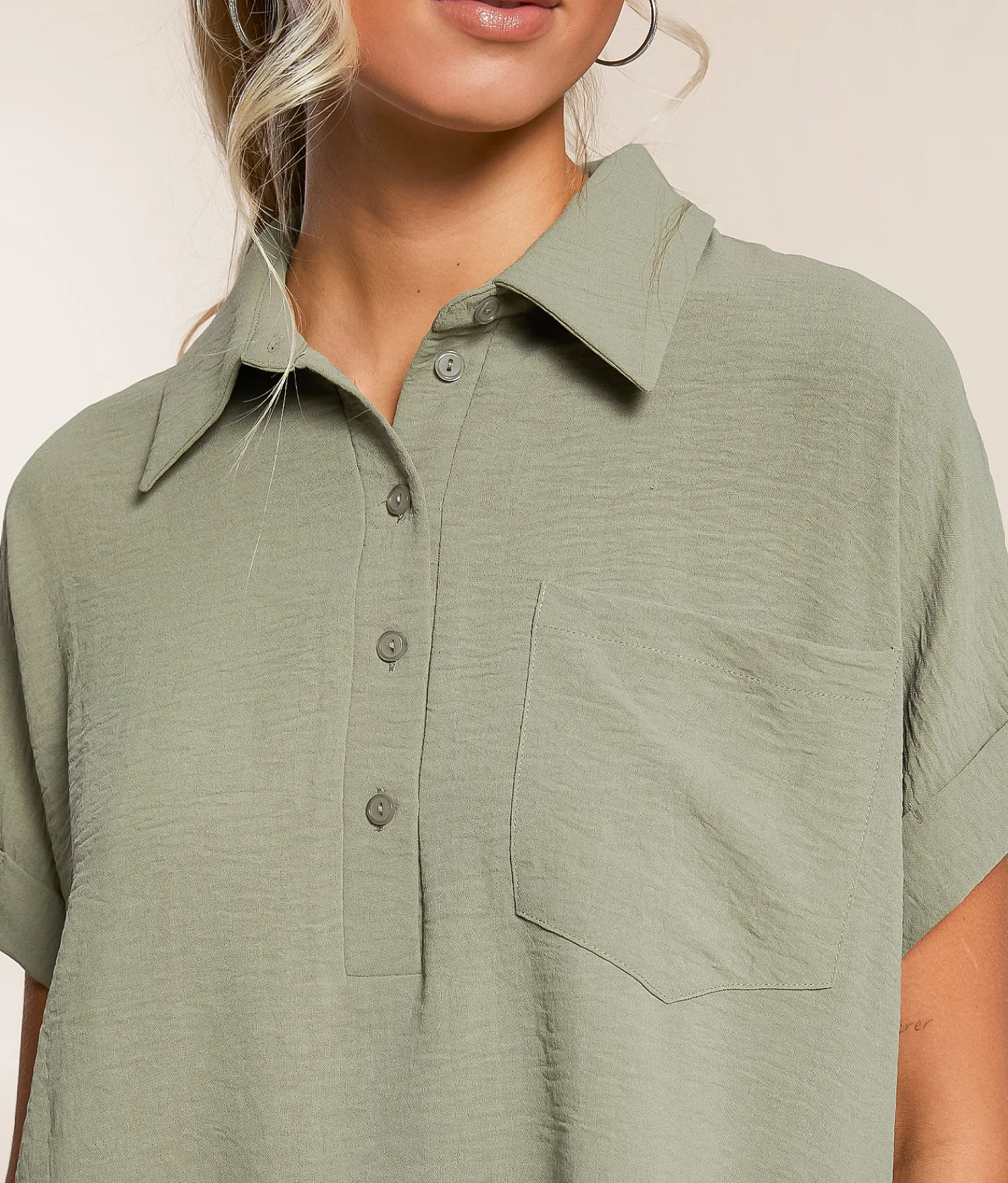 Daytrip Collared Henley Blouse Vetiver