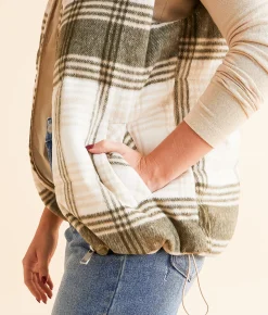 BKE Collared Plaid Vest Olive Cream New