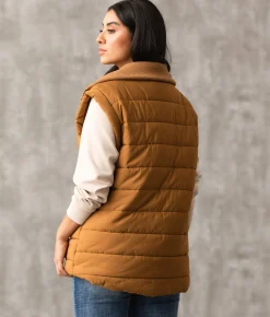 Buckle Black Collared Puffer Vest Camel Discount