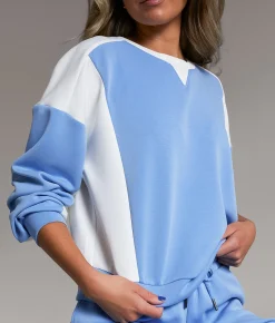 BKE Color Block Cropped Pullover Della Robbia Blue White