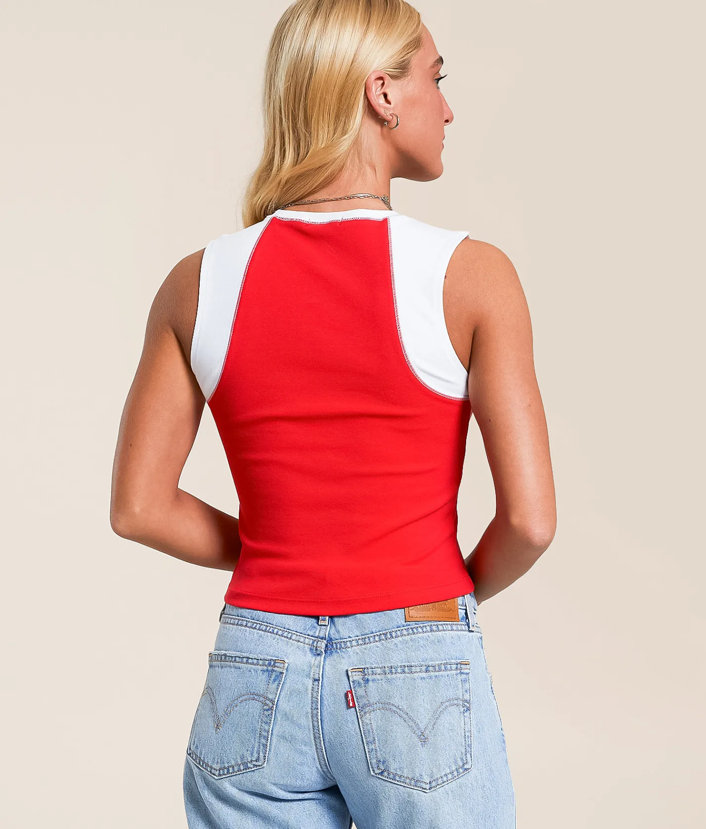 Tops | FITZ + EDDI Color Block Cropped Tank Top High Risk Red
