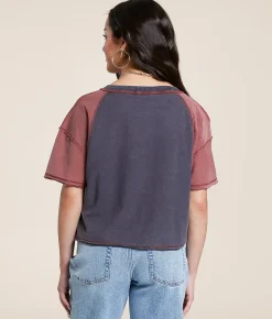 Tops | FITZ + EDDI Color Block Cropped T-Shirt Sable Ebony