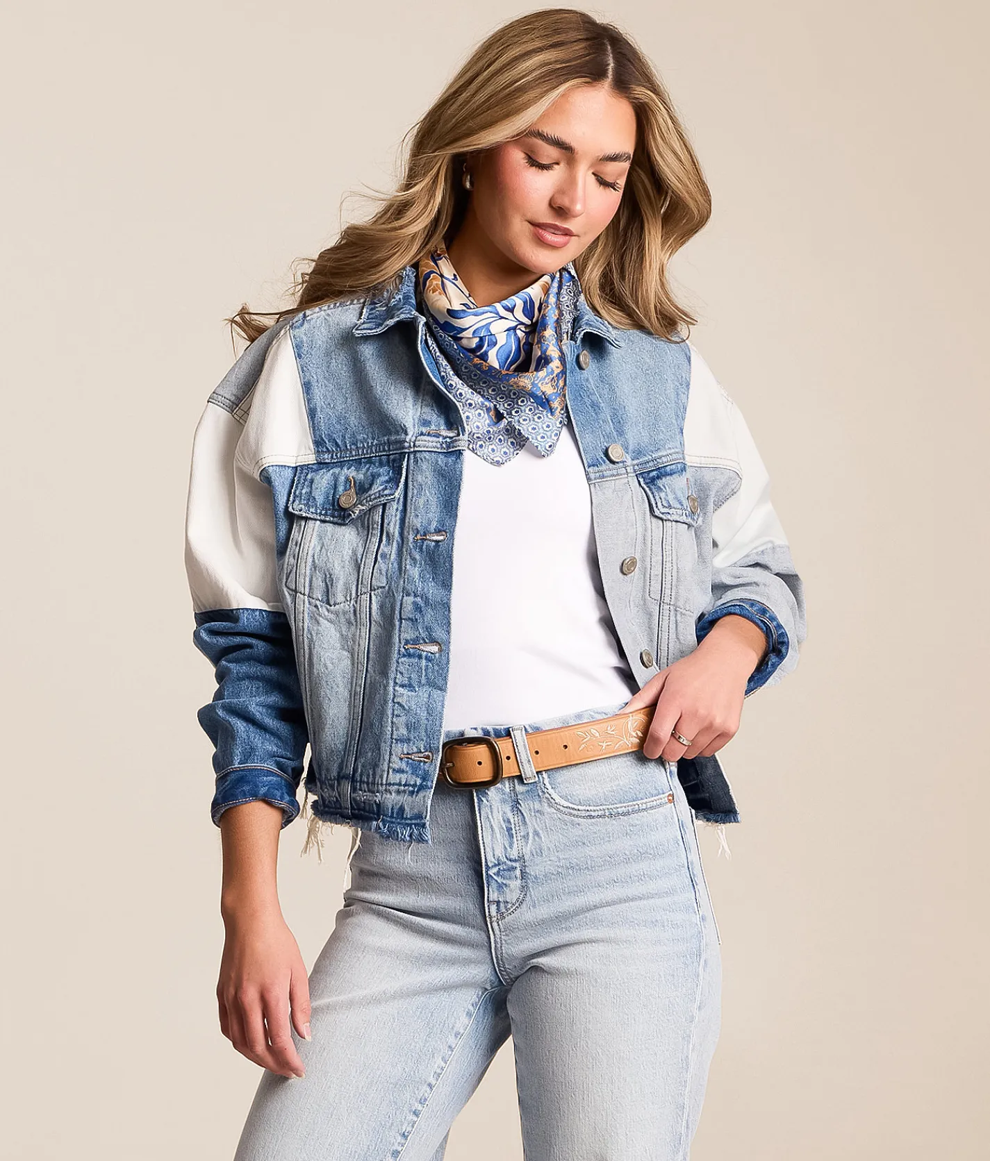 Tops|Coats & Jackets | VERVET by Flying Monkey Color Blocked Denim Jacket Multi