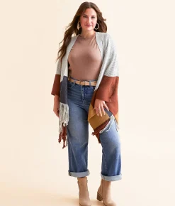 Angie Color Block Fringe Cardigan Sweater - One size Multi Outlet