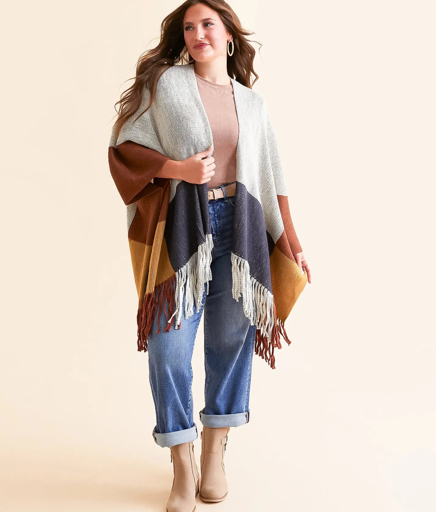 Angie Color Block Fringe Cardigan Sweater - One size Multi Outlet