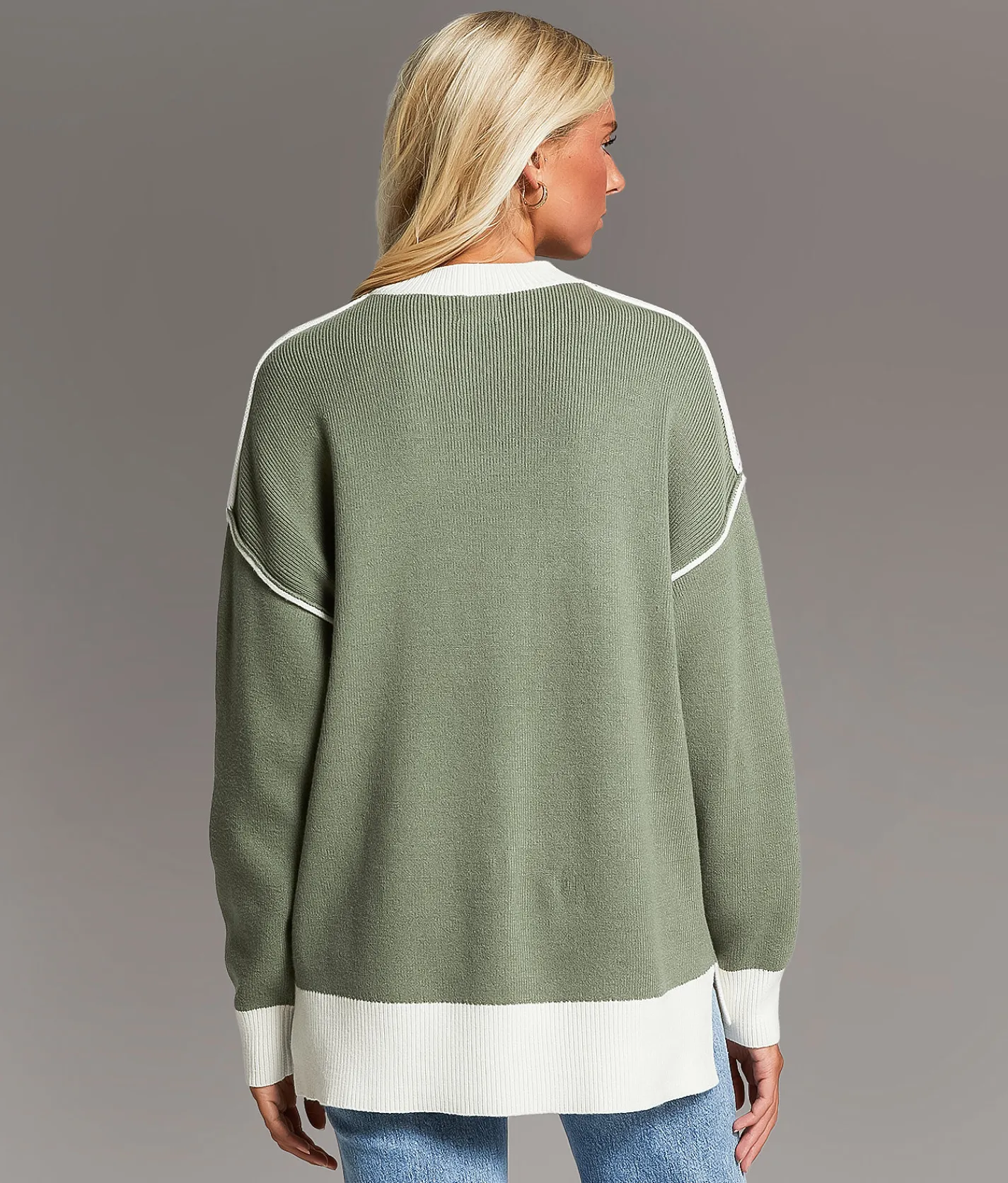 Tops | BKE Color Block Oversized Sweater Black Taupe