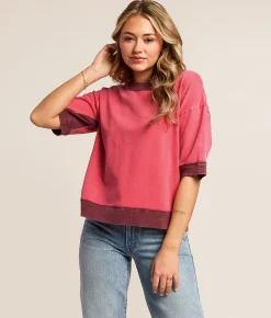 Gilded Intent Color Block Oversized T-Shirt Carmine Discount