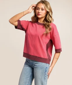 Gilded Intent Color Block Oversized T-Shirt Carmine Discount