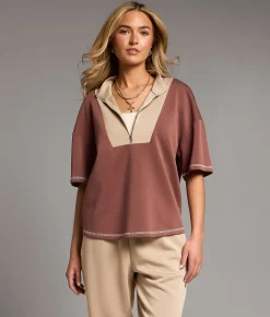 BKE Color Block Quarter Zip Pullover Marron Cobblestone Best