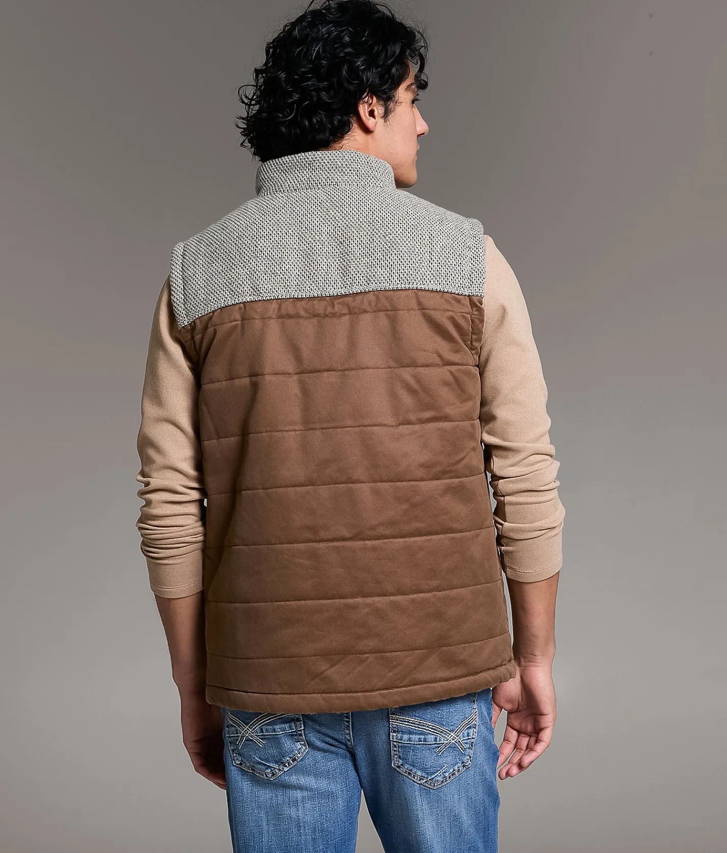 BKE Color Block Quilted Vest Brown Beige Hot