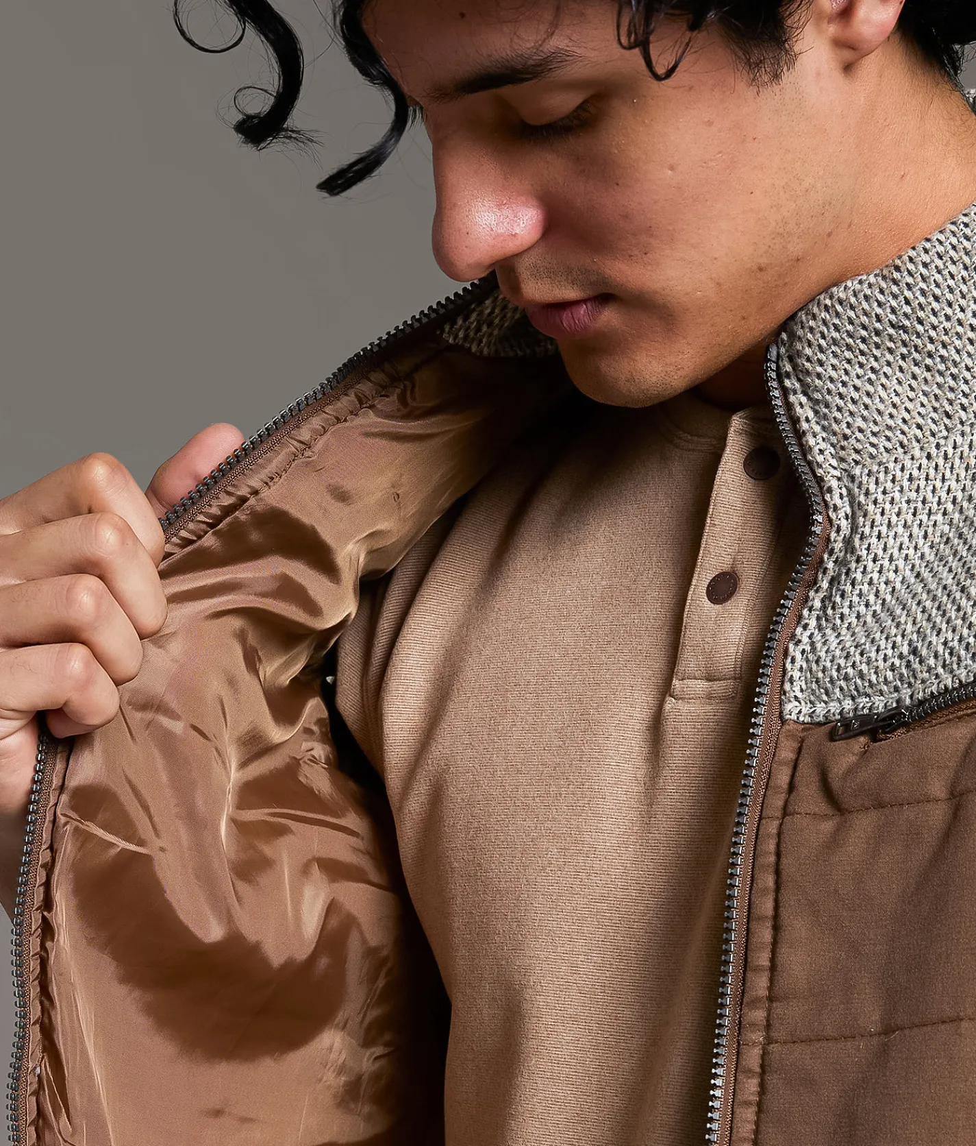 BKE Color Block Quilted Vest Brown Beige Hot
